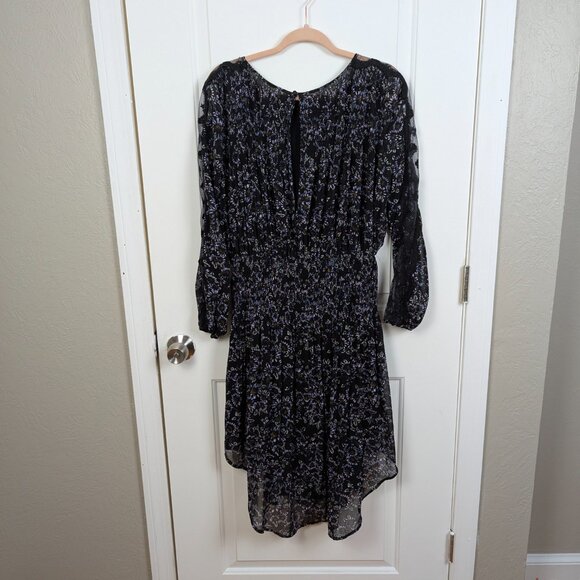 Free People | Black Floral Lace Trim Long Sleeve Midi Dress Size - Picture 3 of 9